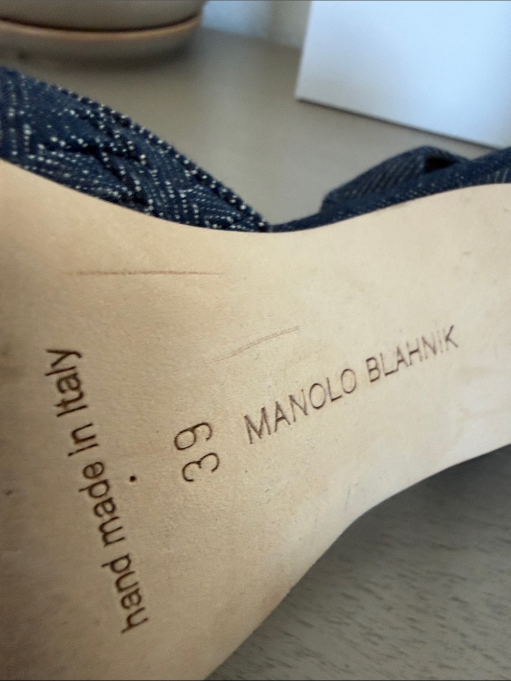 Manolo Blahnik Denim Woven Pointed Slingback Heels - Picture 8 of 8